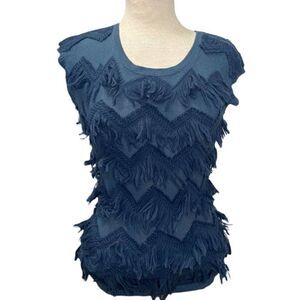 1990’s Anthropologie Yellow Bird Fringe Chevron Sweater Size Small